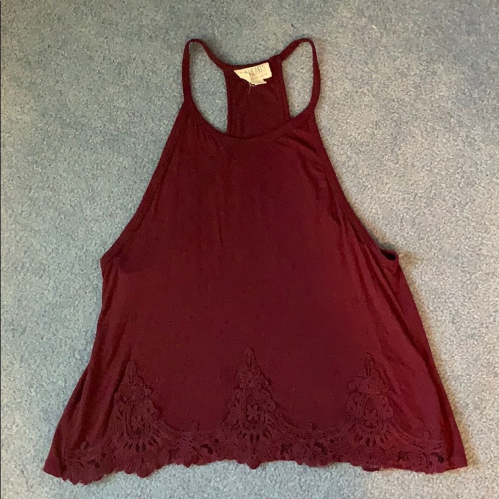 LA Hearts maroon tank top with lace trim